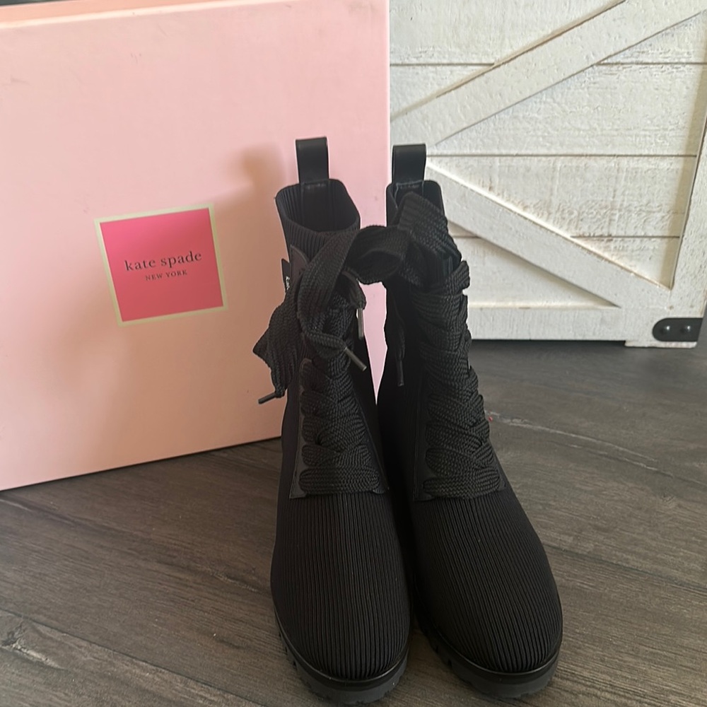 Kate Spade Black Lace Up Boots Sleek Design
